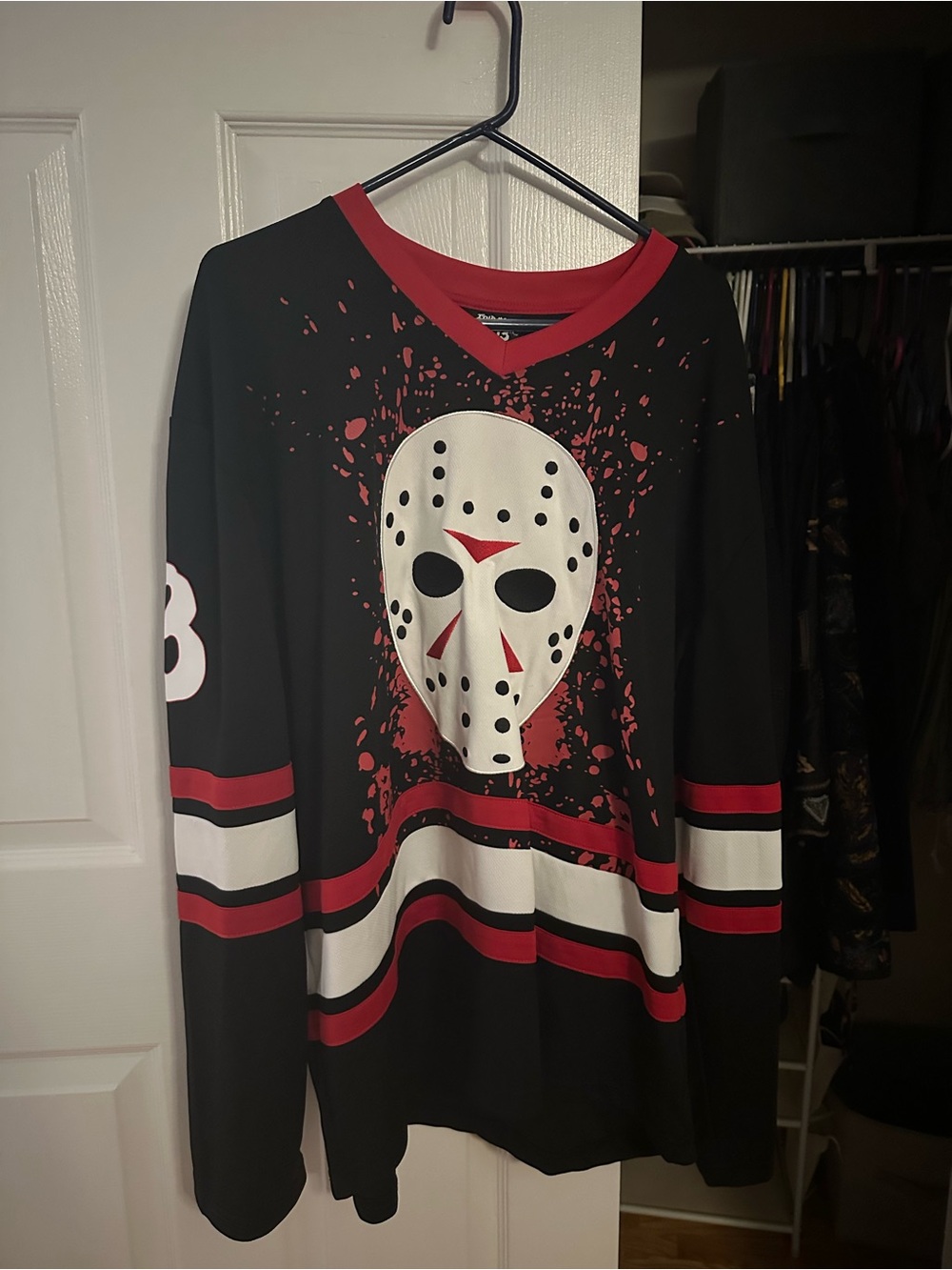 Jason Voorhees Jersey Black and Red Hockey-Style Jersey with Friday the 13th